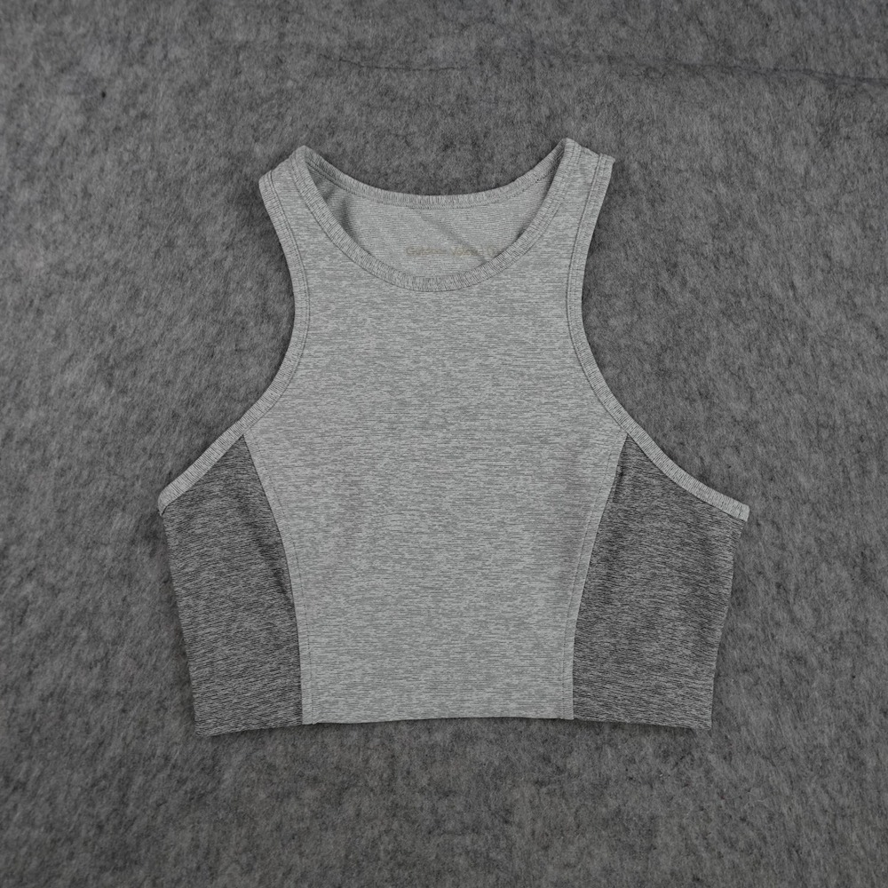 Outdoor Voices Top Women Small Gray Two Tone Heather High Neck Crop Racerback